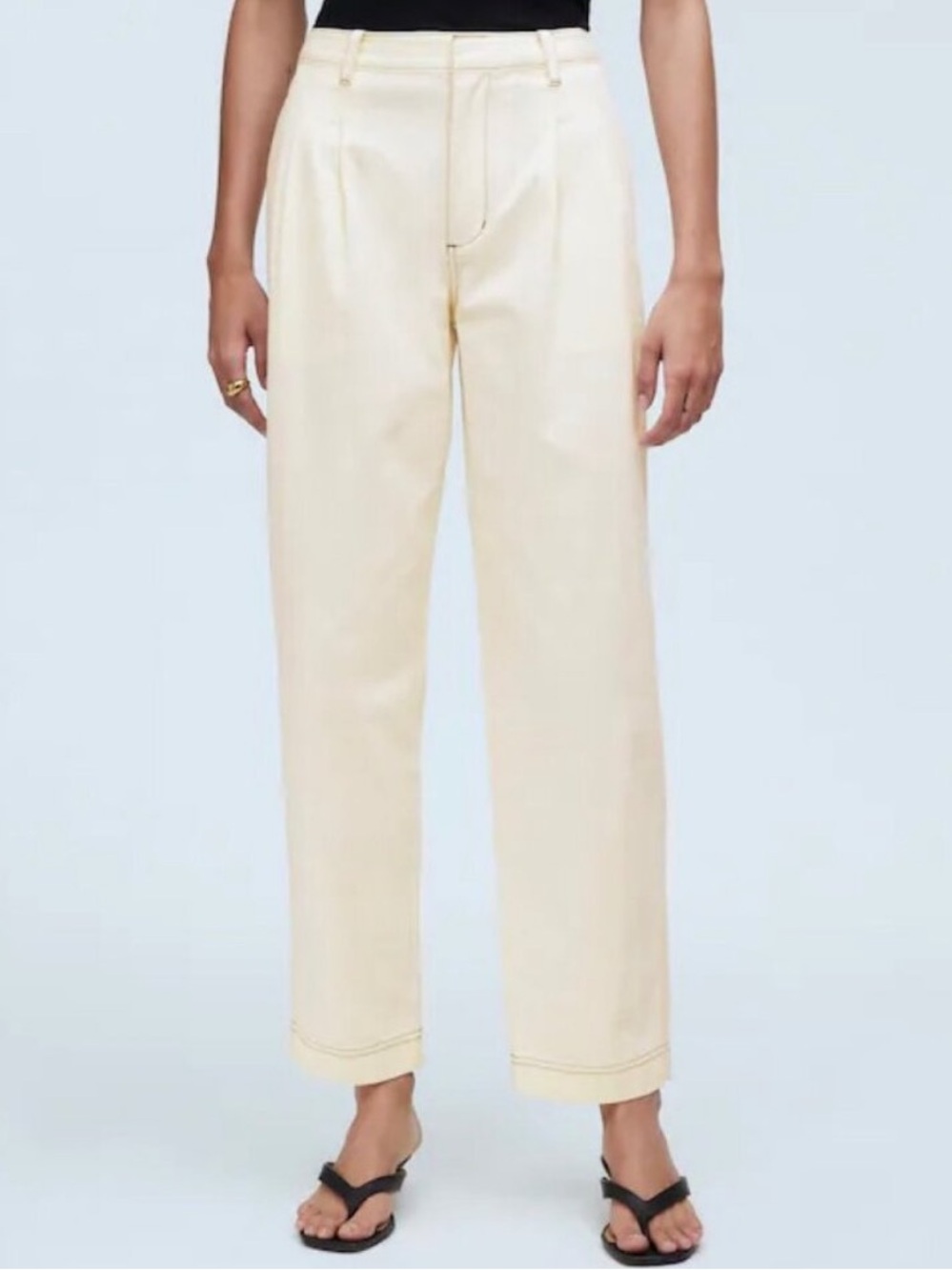 Madewell‎ Chino Pants Size 12 Cream Pleated Straight Tapered Light Academia Corp